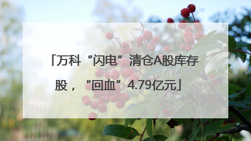 万科“闪电”清仓A股库存股，“回血”4.79亿元